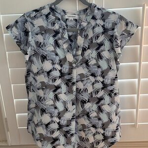 Calvin Klein Women's Brushstroke Print Blouse - Black and White